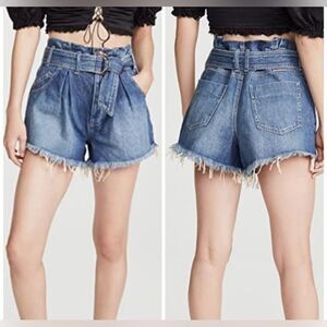 We The Free See You Sometime Livin Blue baggy Frayed Denim Jean Shorts M